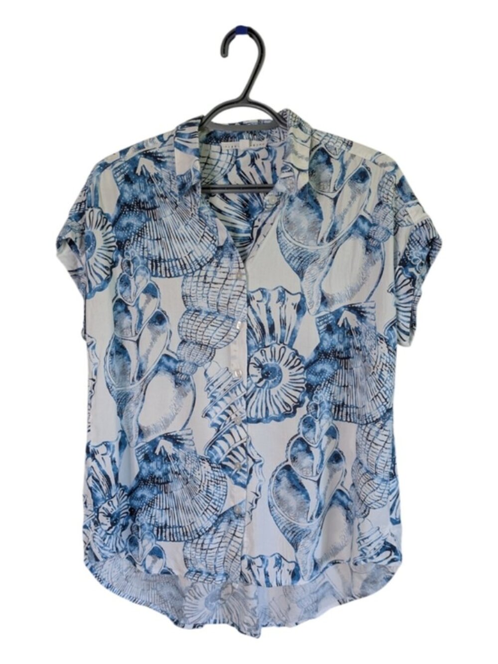 Jane + Delancey Blue Tropical Floral Rayon Button Down Shirt Size Small Like New